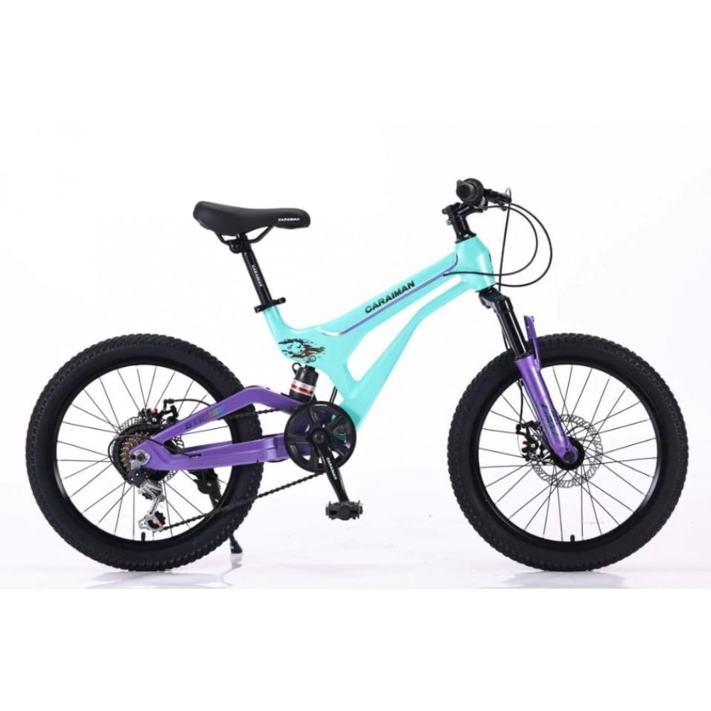 Bicicletă Caraiman, roți 20 inch, cu dublă suspensie, frâne pe disc, 20 GTR-186 TURQOISE BICICLETE COPII