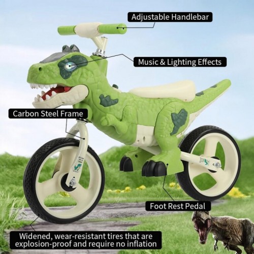 Bicicleta de echilibru copii Verde Dinozaur cu Lumini si Sunete BFPD1