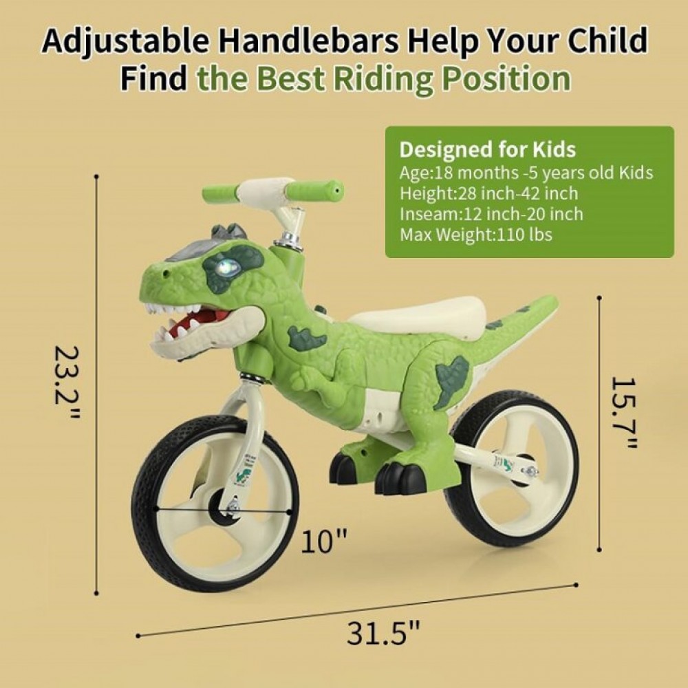 Bicicleta de echilibru copii Verde Dinozaur cu Lumini si Sunete BFPD1