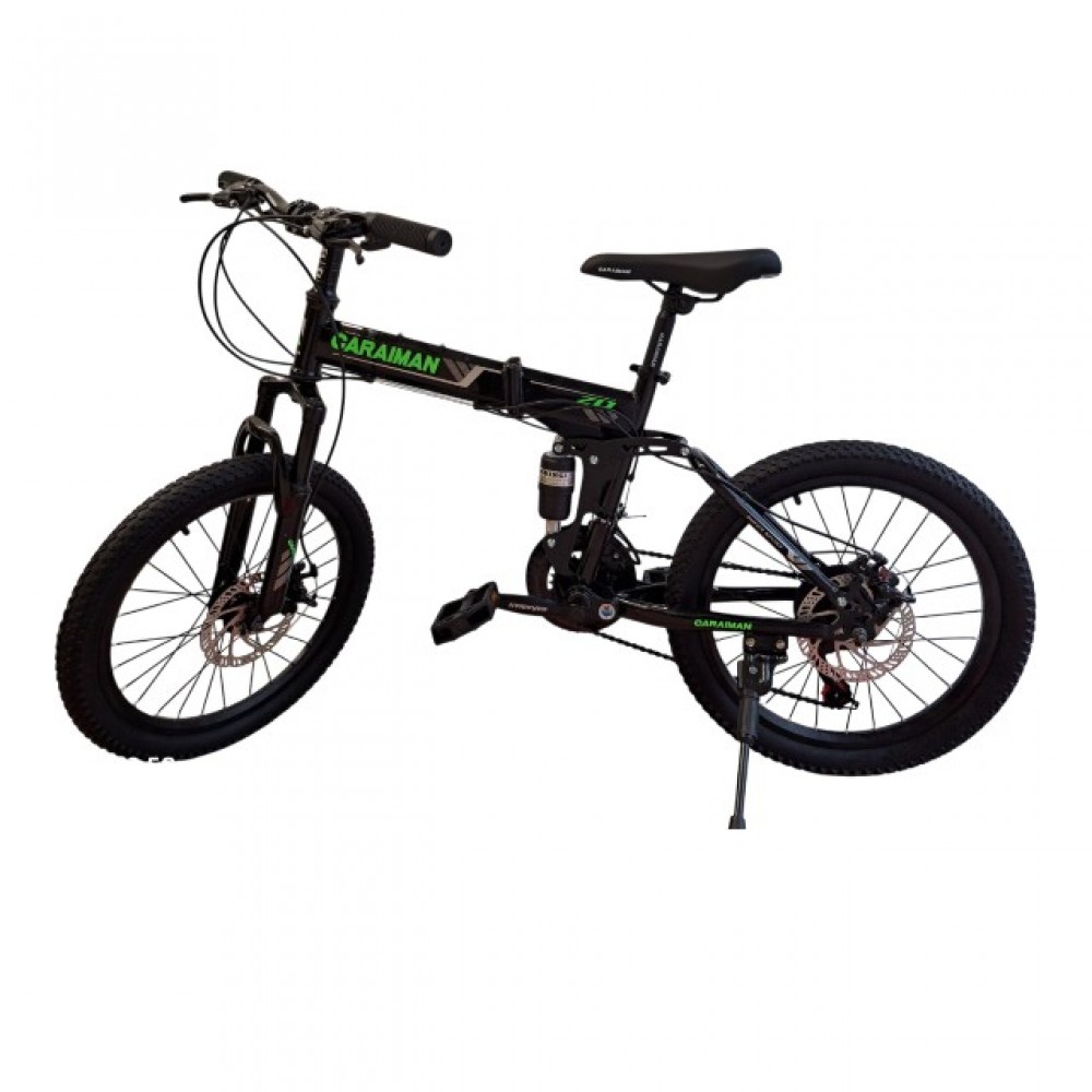 Bicicletă Caraiman, 20ZD, pliabilă, roți 20 inch, cu dublă suspensie, frâne pe disc, verde 20ZD1
