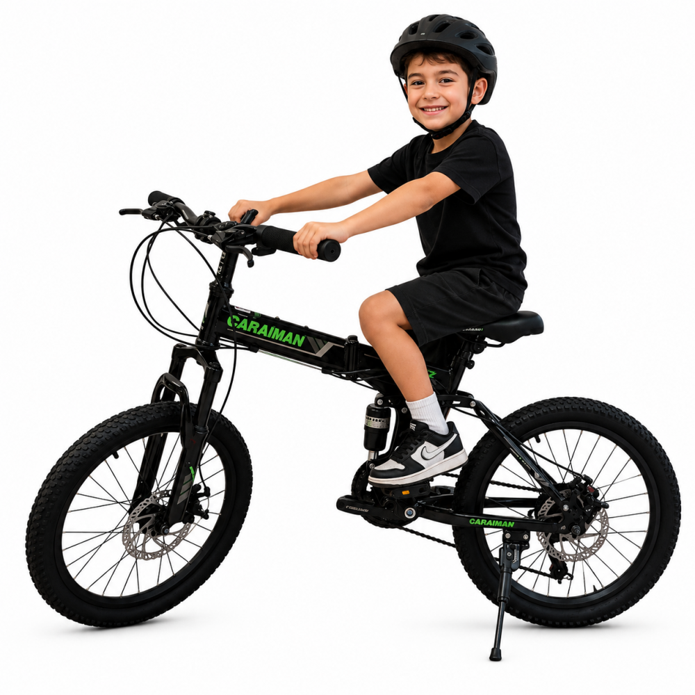 Bicicletă Caraiman, 20ZD, pliabilă, roți 20 inch, cu dublă suspensie, frâne pe disc, verde 20ZD1