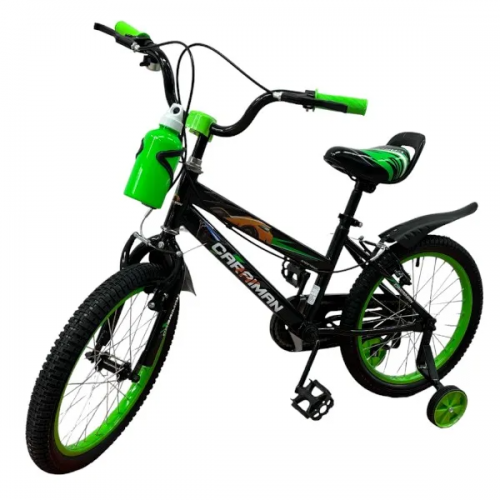 Bicicleta Caraiman 14J, Verde, cu Roti 14 inch, Roti Ajutatoare, Suport Sticla Apa, pentru copii cu varsta intre 4-7 ani