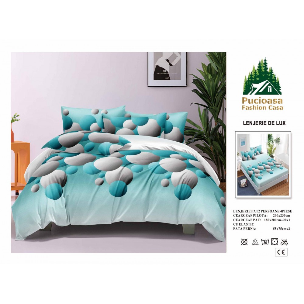 Lenjerie de Pat 2 Persoane 4 Piese cu Elastic – Model Modern, CEARCEAF CU ELASTIC 180X200,LTY1 Oferta Trio - ORICARE 3 MODELE 199 LEI
