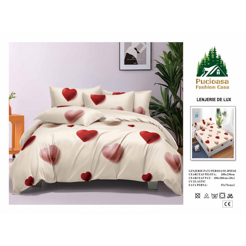 Lenjerie de Pat 2 Persoane 4 Piese cu Elastic – Model Modern, CEARCEAF CU ELASTIC 180X200,LTY2 Oferta Trio - ORICARE 3 MODELE 199 LEI