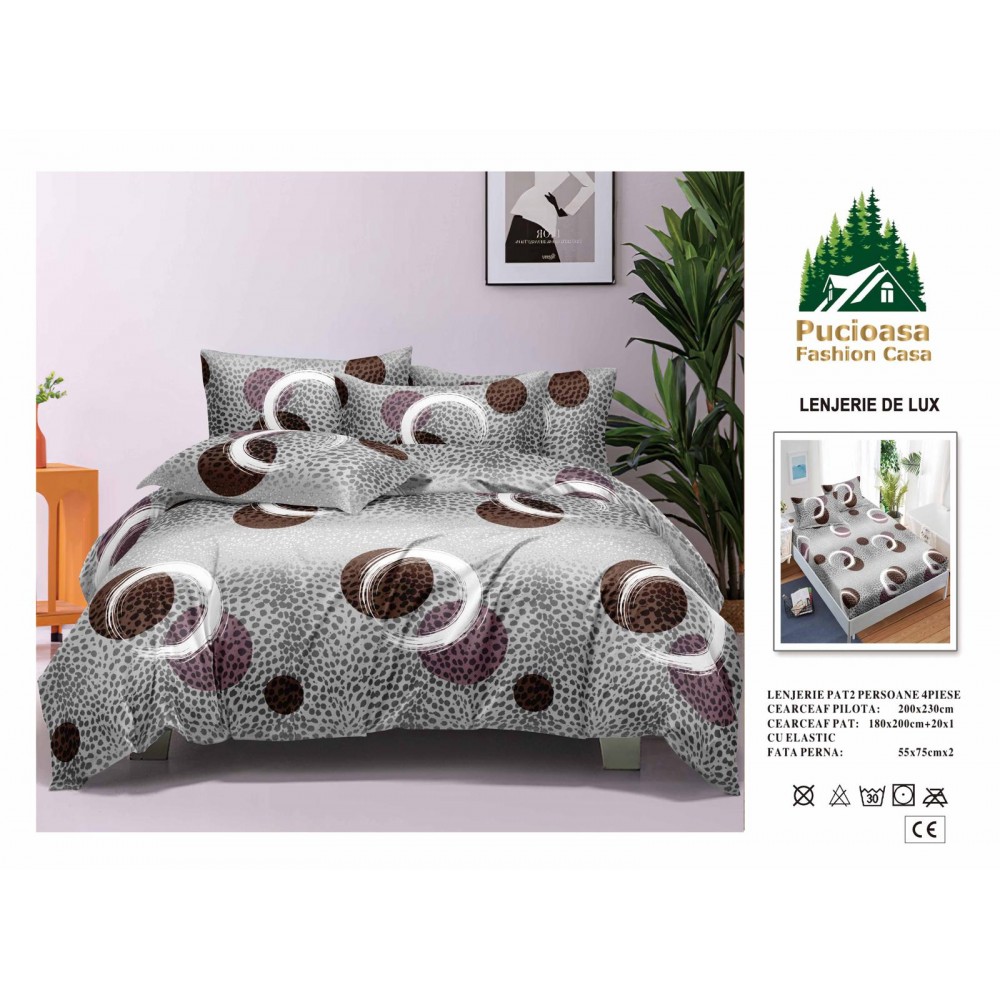 Lenjerie de Pat 2 Persoane 4 Piese cu Elastic – Model Modern, CEARCEAF CU ELASTIC 180X200,LTY3 Oferta Trio - ORICARE 3 MODELE 199 LEI