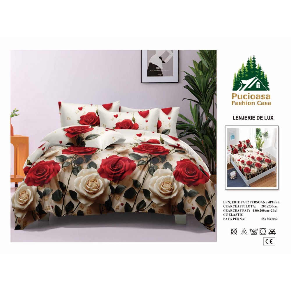 Lenjerie de Pat 2 Persoane 4 Piese cu Elastic – Model Modern, CEARCEAF CU ELASTIC 180X200,LTY4 Oferta Trio - ORICARE 3 MODELE 199 LEI