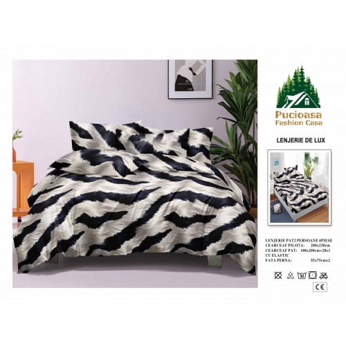 Lenjerie de Pat 2 Persoane 4 Piese cu Elastic – Model Modern, CEARCEAF CU ELASTIC 180X200,LTY5