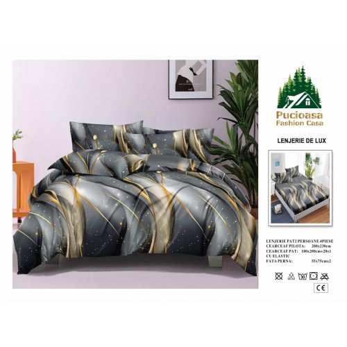 Lenjerie de Pat 2 Persoane 4 Piese cu Elastic – Model Modern, CEARCEAF CU ELASTIC 180X200,LTY6