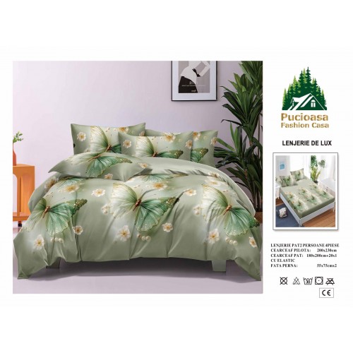 Lenjerie de Pat 2 Persoane 4 Piese cu Elastic – Model Modern, CEARCEAF CU ELASTIC 180X200,LTY7