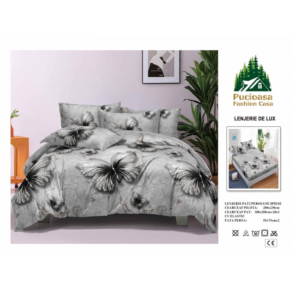 Lenjerie de Pat 2 Persoane 4 Piese cu Elastic – Model Modern, CEARCEAF CU ELASTIC 180X200,LTY8 Oferta Trio - ORICARE 3 MODELE 199 LEI