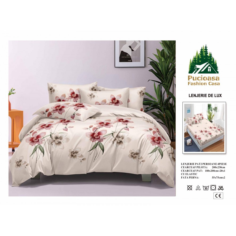 Lenjerie de Pat 2 Persoane 4 Piese cu Elastic – Model Modern, CEARCEAF CU ELASTIC 180X200,LTY9 Oferta Trio - ORICARE 3 MODELE 199 LEI