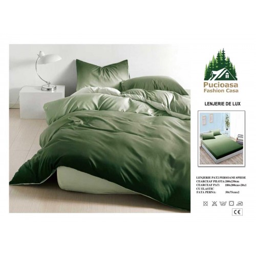 Lenjerie de Pat 2 Persoane 4 Piese cu Elastic – Model Modern, CEARCEAF CU ELASTIC 180X200,LTY10