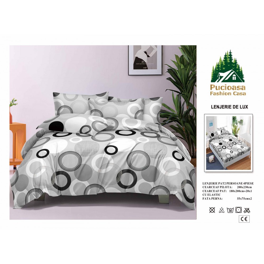 Lenjerie de Pat 2 Persoane 4 Piese cu Elastic – Model Modern, CEARCEAF CU ELASTIC 180X200,LTY11 Oferta Trio - ORICARE 3 MODELE 199 LEI