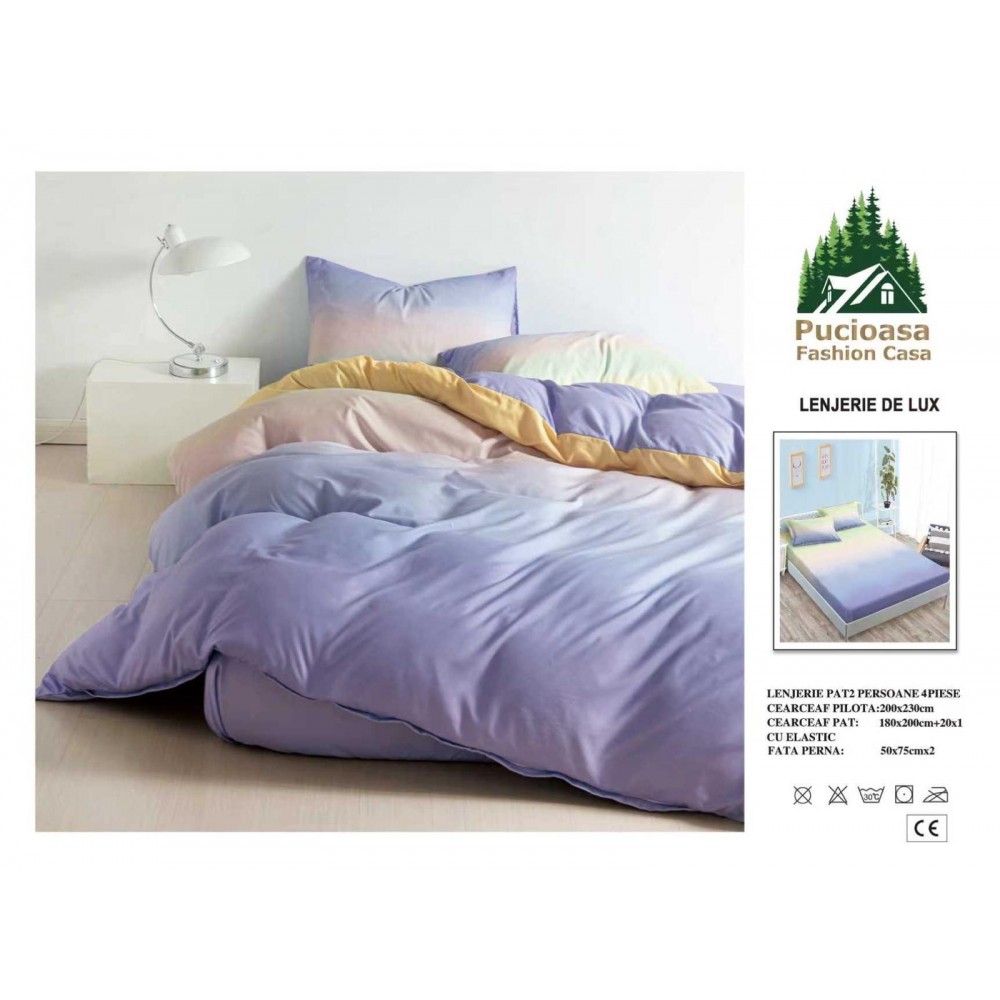 Lenjerie de Pat 2 Persoane 4 Piese cu Elastic – Model Modern, CEARCEAF CU ELASTIC 180X200,LTY12 Oferta Trio - ORICARE 3 MODELE 199 LEI