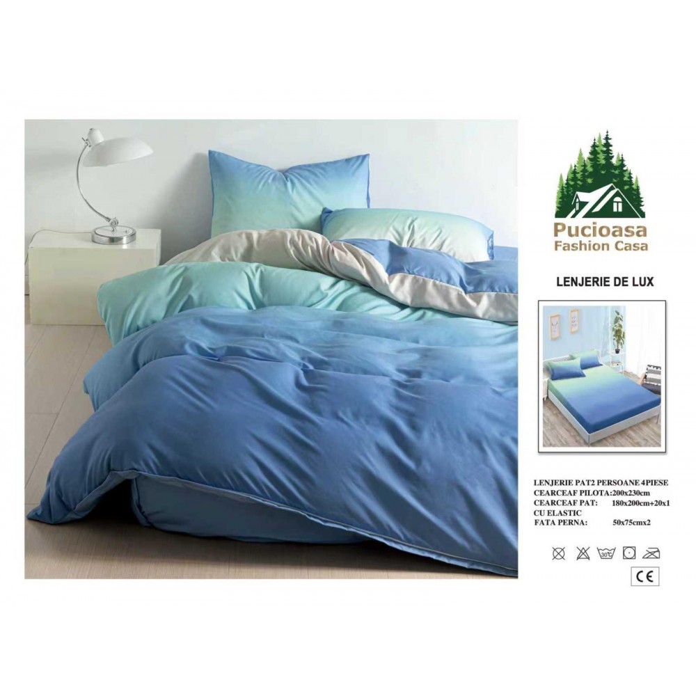 Lenjerie de Pat 2 Persoane 4 Piese cu Elastic – Model Modern, CEARCEAF CU ELASTIC 180X200,LTY13 Oferta Trio - ORICARE 3 MODELE 199 LEI