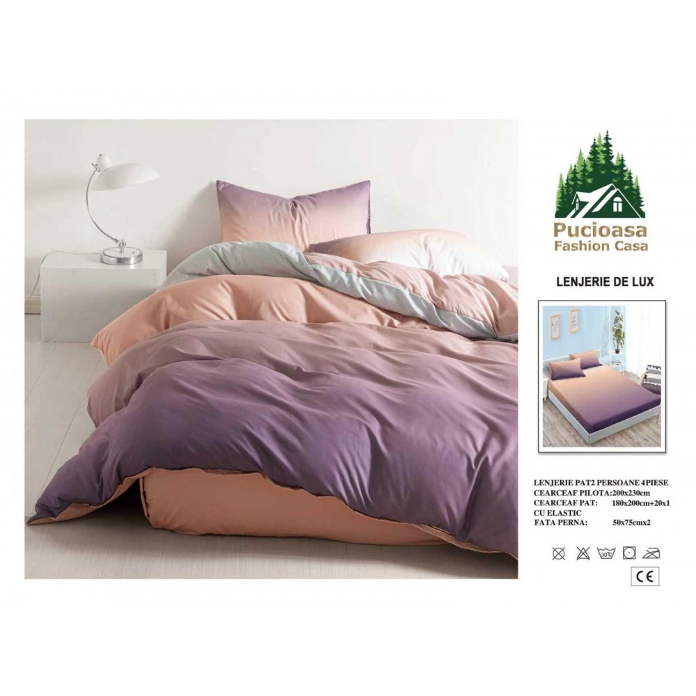 Lenjerie de Pat 2 Persoane 4 Piese cu Elastic – Model Modern, CEARCEAF CU ELASTIC 180X200,LTY14 Oferta Trio - ORICARE 3 MODELE 199 LEI