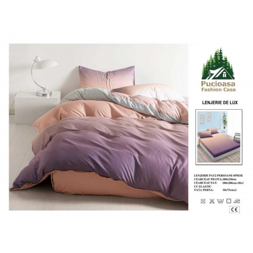 Lenjerie de Pat 2 Persoane 4 Piese cu Elastic – Model Modern, CEARCEAF CU ELASTIC 180X200,LTY14