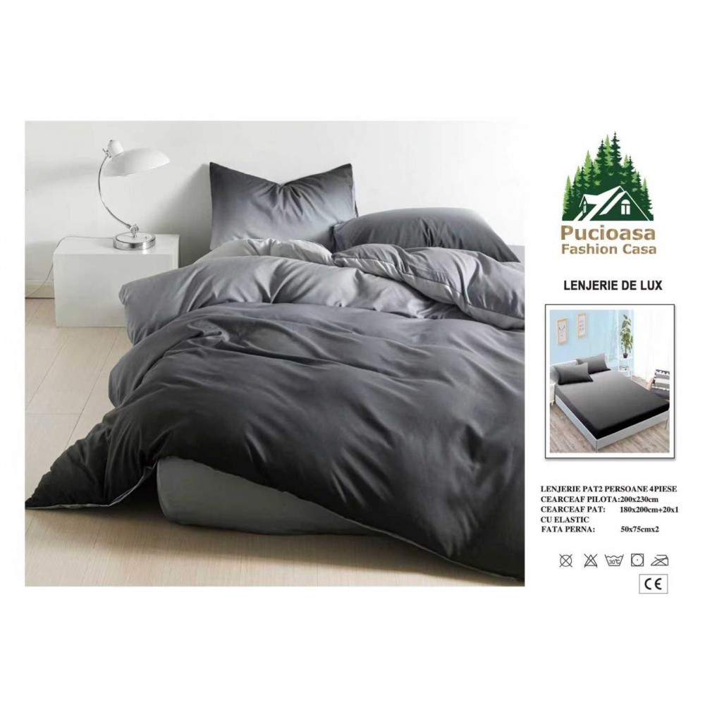 Lenjerie de Pat 2 Persoane 4 Piese cu Elastic – Model Modern, CEARCEAF CU ELASTIC 180X200,LTY15 Oferta Trio - ORICARE 3 MODELE 199 LEI