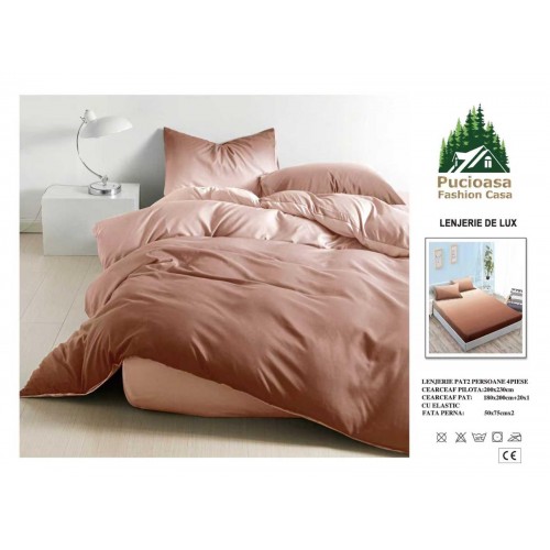 Lenjerie de Pat 2 Persoane 4 Piese cu Elastic – Model Modern, CEARCEAF CU ELASTIC 180X200,LTY16