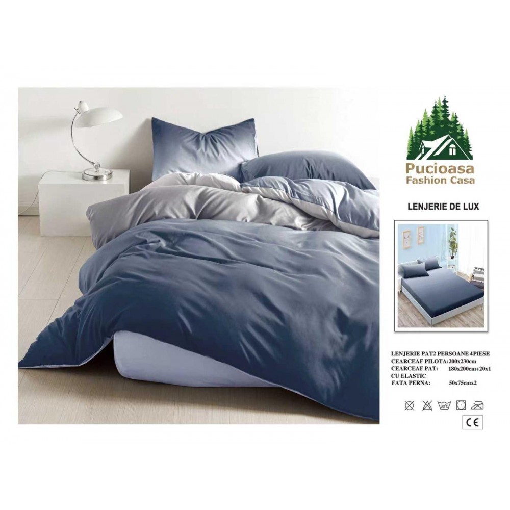 Lenjerie de Pat 2 Persoane 4 Piese cu Elastic – Model Modern, CEARCEAF CU ELASTIC 180X200,LTY17 Oferta Trio - ORICARE 3 MODELE 199 LEI
