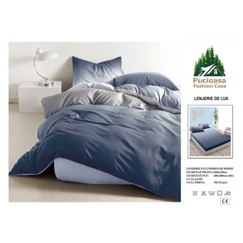 Lenjerie de Pat 2 Persoane 4 Piese cu Elastic – Model Modern, CEARCEAF CU ELASTIC 180X200,LTY17