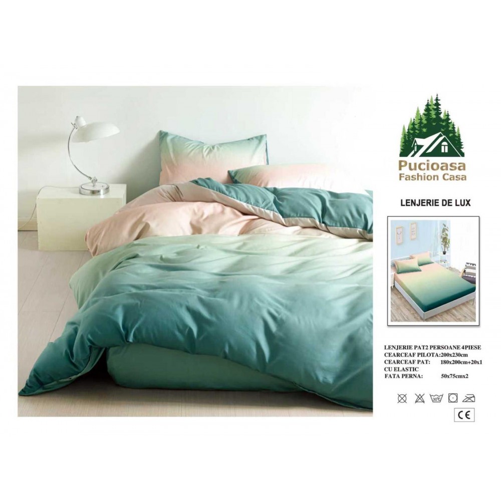 Lenjerie de Pat 2 Persoane 4 Piese cu Elastic – Model Modern, CEARCEAF CU ELASTIC 180X200,LTY18 Oferta Trio - ORICARE 3 MODELE 199 LEI