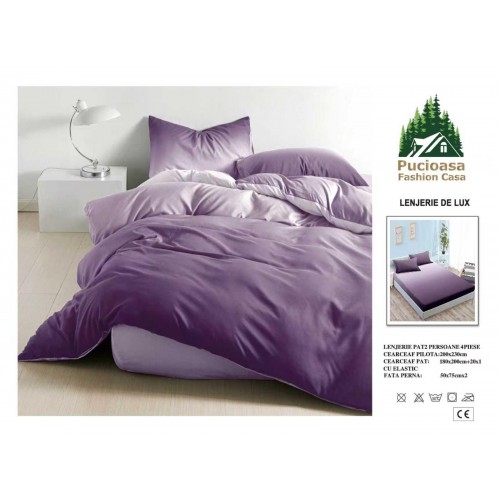 Lenjerie de Pat 2 Persoane 4 Piese cu Elastic – Model Modern, CEARCEAF CU ELASTIC 180X200,LTY20