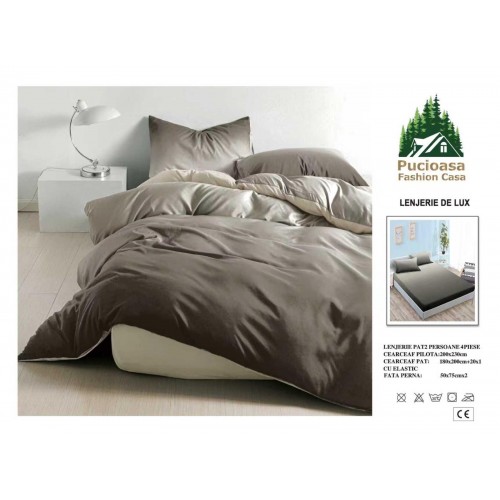 Lenjerie de Pat 2 Persoane 4 Piese cu Elastic – Model Modern, CEARCEAF CU ELASTIC 180X200,LTY21