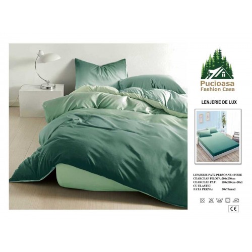 Lenjerie de Pat 2 Persoane 4 Piese cu Elastic – Model Modern, CEARCEAF CU ELASTIC 180X200,LTY22