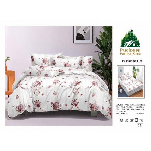 Lenjerie de Pat 2 Persoane 4 Piese cu Elastic – Model Modern, CEARCEAF CU ELASTIC 180X200,LTY25