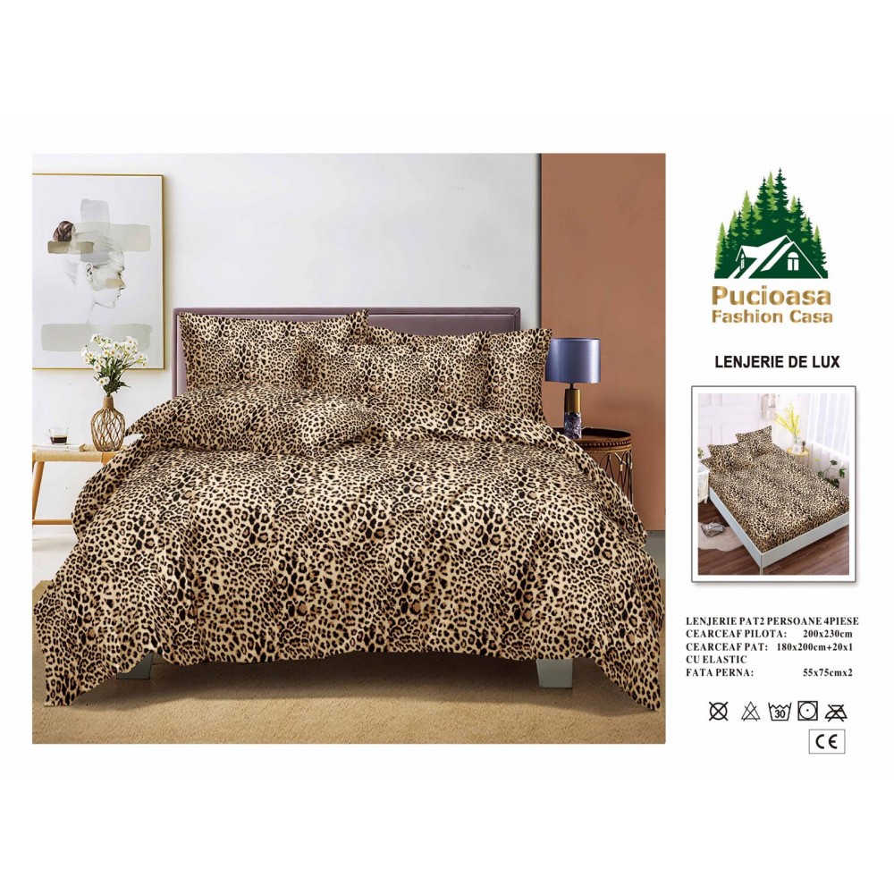 Lenjerie de Pat 2 Persoane 4 Piese cu Elastic – Model Modern, CEARCEAF CU ELASTIC 180X200,LTY27 Oferta Trio - ORICARE 3 MODELE 199 LEI