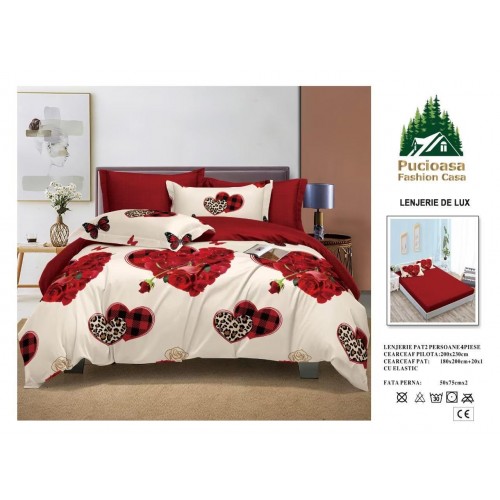 Lenjerie de Pat 2 Persoane 4 Piese cu Elastic – Model Modern, CEARCEAF CU ELASTIC 180X200,LTY28