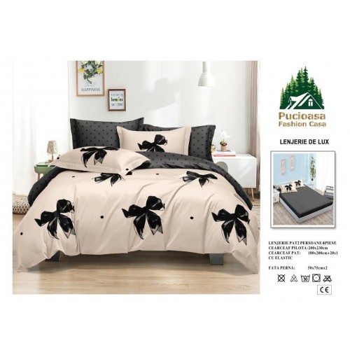 Lenjerie de Pat 2 Persoane 4 Piese cu Elastic – Model Modern, CEARCEAF CU ELASTIC 180X200,LTY29