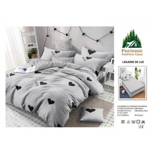 Lenjerie de Pat 2 Persoane 4 Piese cu Elastic – Model Modern, CEARCEAF CU ELASTIC 180X200,LTY30