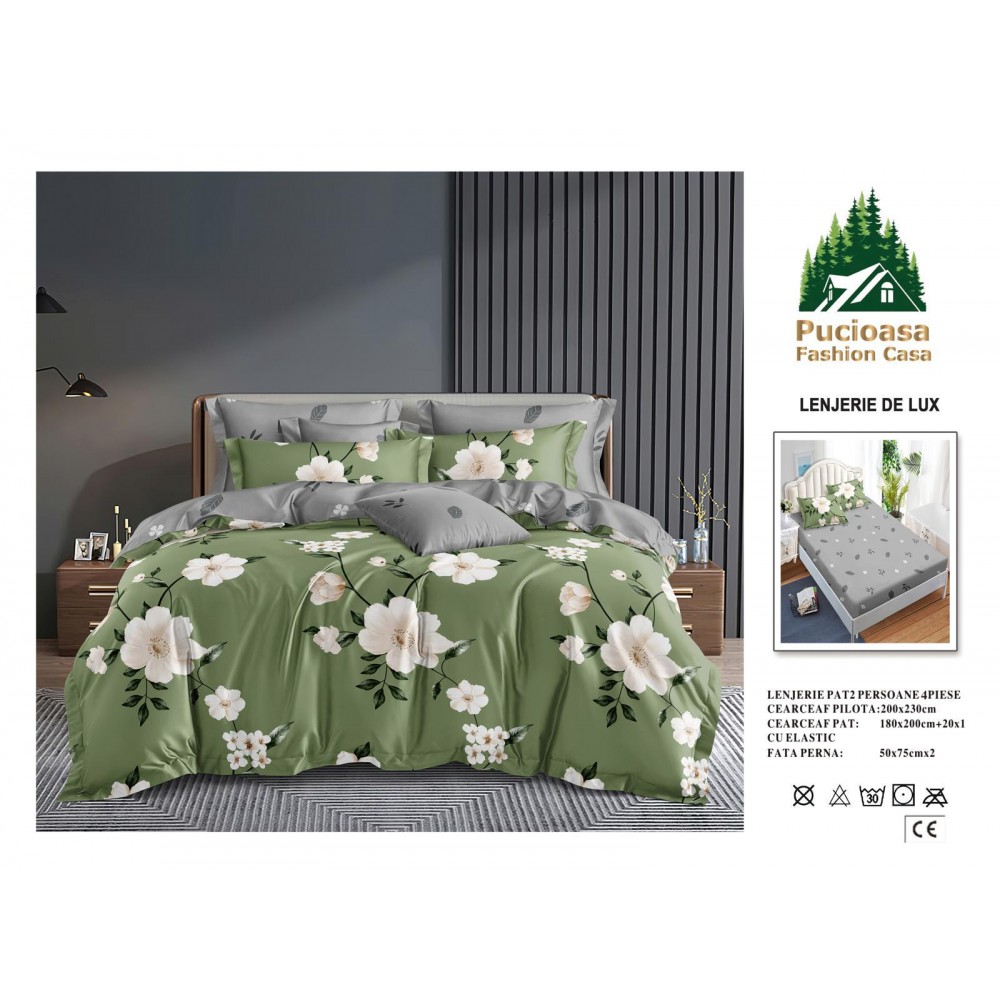 Lenjerie de Pat 2 Persoane 4 Piese cu Elastic – Model Modern, CEARCEAF CU ELASTIC 180X200,LTY31 Oferta Trio - ORICARE 3 MODELE 199 LEI