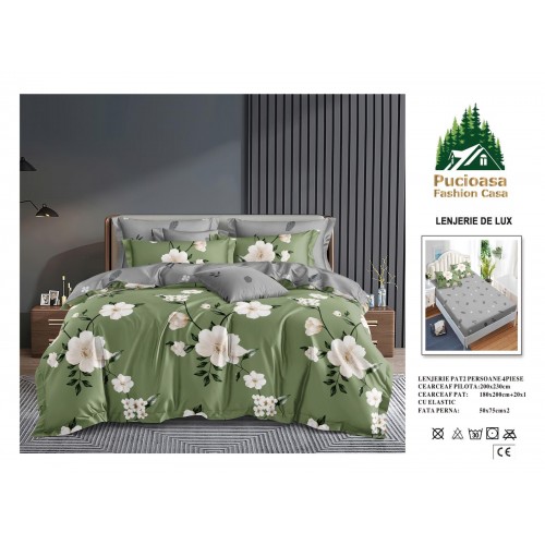 Lenjerie de Pat 2 Persoane 4 Piese cu Elastic – Model Modern, CEARCEAF CU ELASTIC 180X200,LTY31