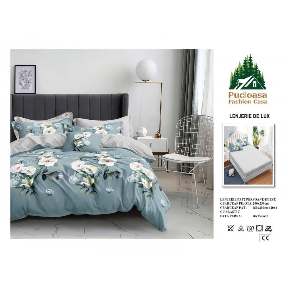 Lenjerie de Pat 2 Persoane 4 Piese cu Elastic – Model Modern, CEARCEAF CU ELASTIC 180X200,LTY32 Oferta Trio - ORICARE 3 MODELE 199 LEI