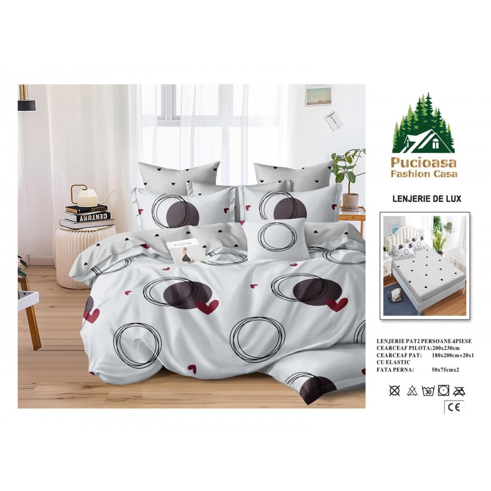 Lenjerie de Pat 2 Persoane 4 Piese cu Elastic – Model Modern, CEARCEAF CU ELASTIC 180X200,LTY33 Oferta Trio - ORICARE 3 MODELE 199 LEI