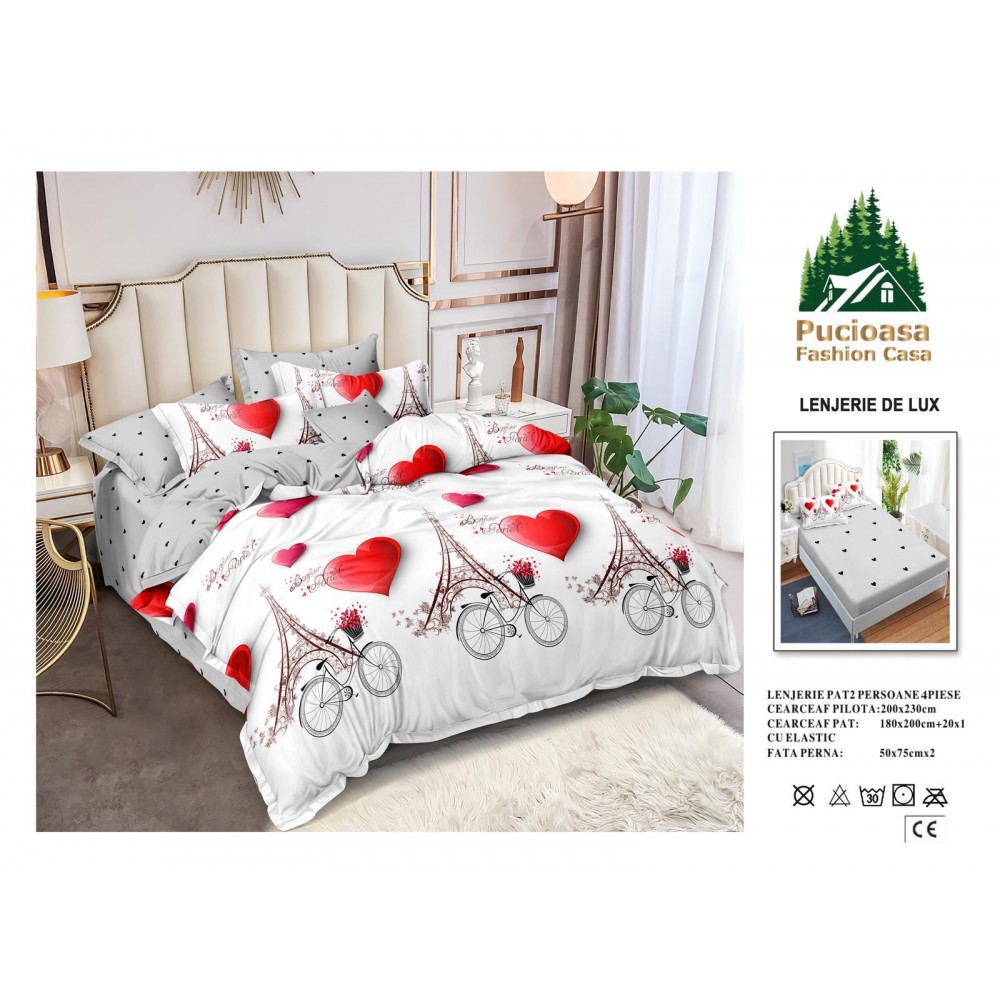 Lenjerie de Pat 2 Persoane 4 Piese cu Elastic – Model Modern, CEARCEAF CU ELASTIC 180X200,LTY38 Oferta Trio - ORICARE 3 MODELE 199 LEI