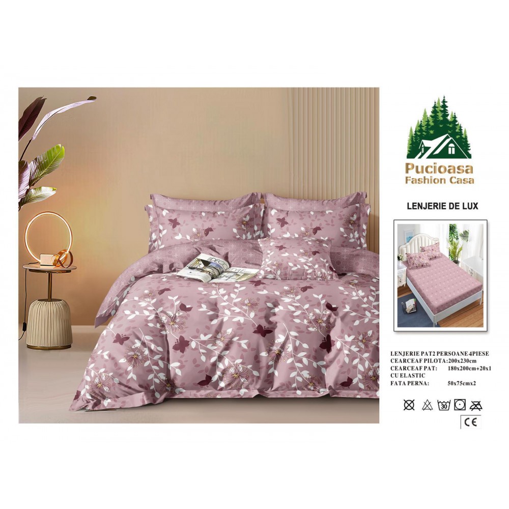 Lenjerie de Pat 2 Persoane 4 Piese cu Elastic – Model Modern, CEARCEAF CU ELASTIC 180X200,LTY39 Oferta Trio - ORICARE 3 MODELE 199 LEI