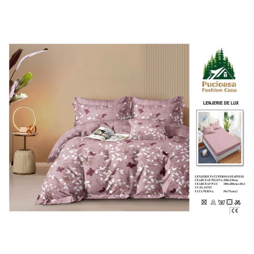 Lenjerie de Pat 2 Persoane 4 Piese cu Elastic – Model Modern, CEARCEAF CU ELASTIC 180X200,LTY39