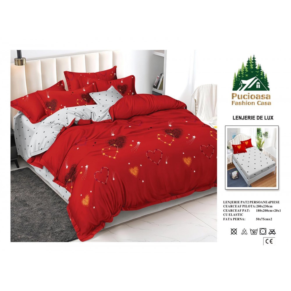 Lenjerie de Pat 2 Persoane 4 Piese cu Elastic – Model Modern, CEARCEAF CU ELASTIC 180X200,LTY40 Oferta Trio - ORICARE 3 MODELE 199 LEI