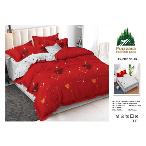 Lenjerie de Pat 2 Persoane 4 Piese cu Elastic – Model Modern, CEARCEAF CU ELASTIC 180X200,LTY40