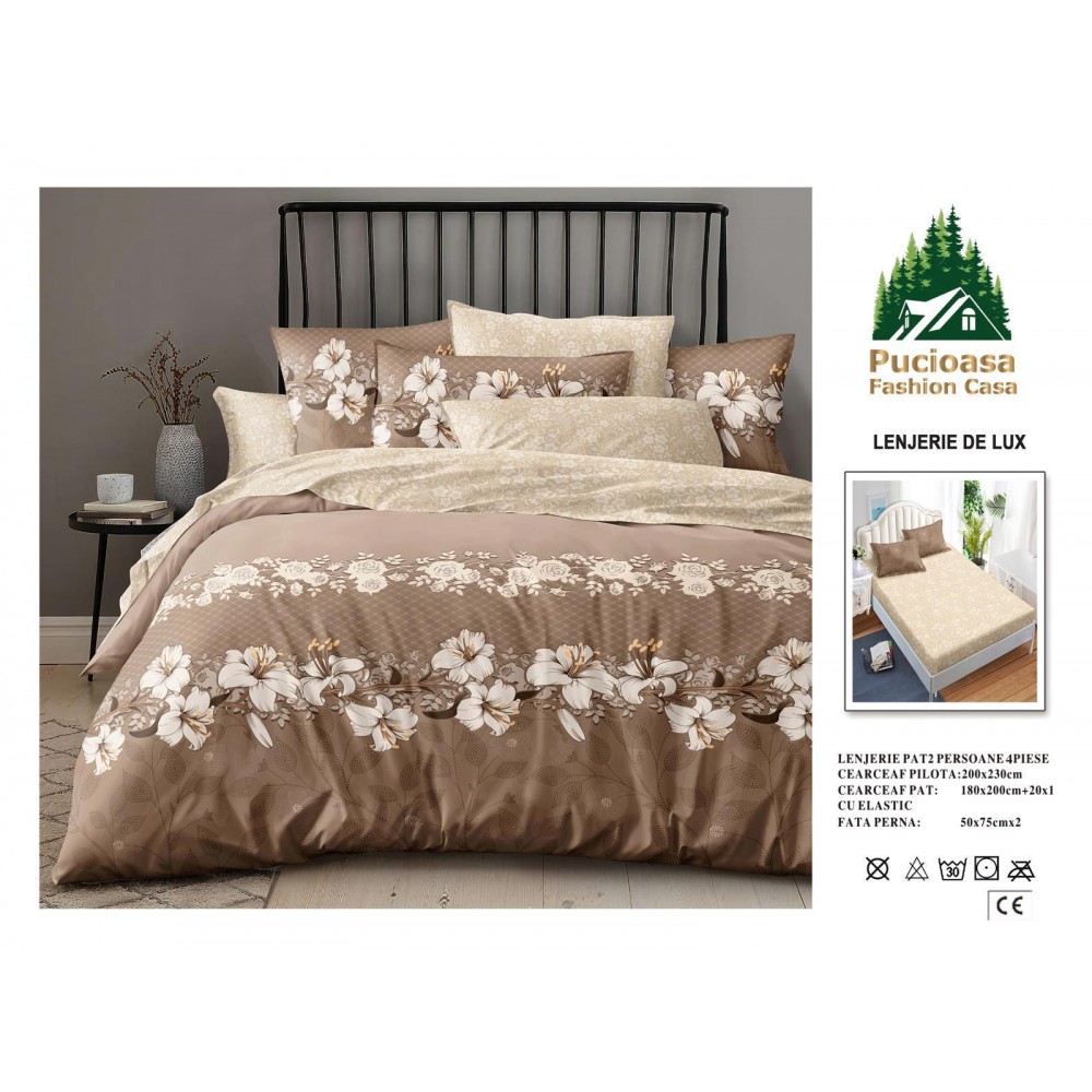 Lenjerie de Pat 2 Persoane 4 Piese cu Elastic – Model Modern, CEARCEAF CU ELASTIC 180X200,LTY41 Oferta Trio - ORICARE 3 MODELE 199 LEI