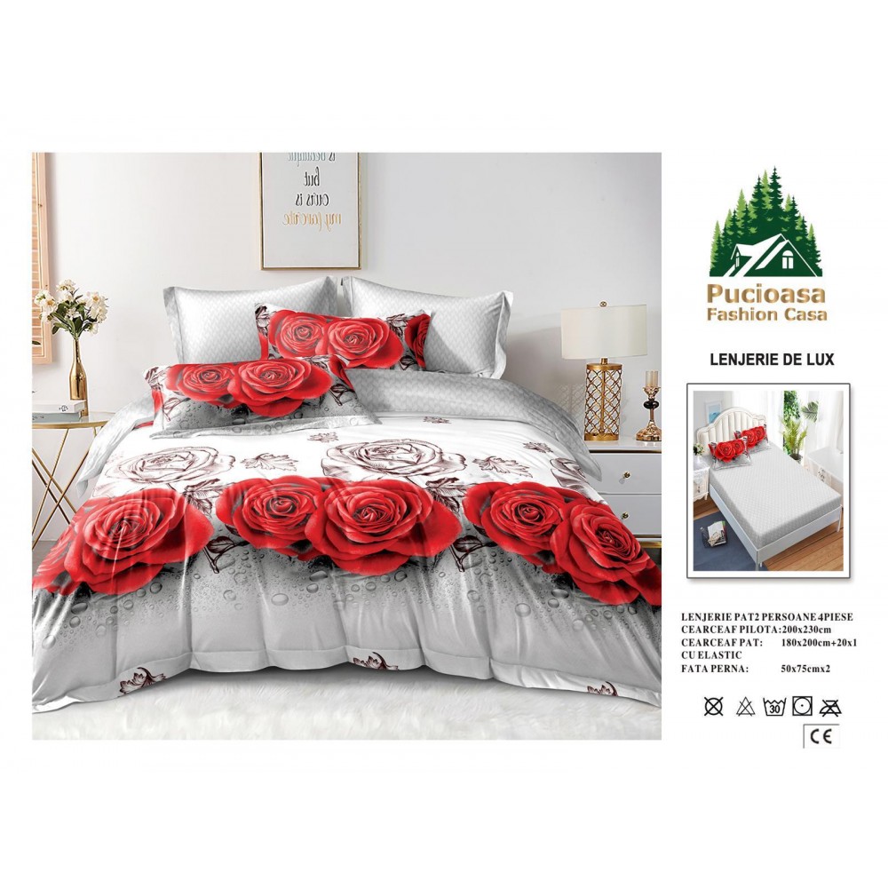 Lenjerie de Pat 2 Persoane 4 Piese cu Elastic – Model Modern, CEARCEAF CU ELASTIC 180X200,LTY42 Oferta Trio - ORICARE 3 MODELE 199 LEI