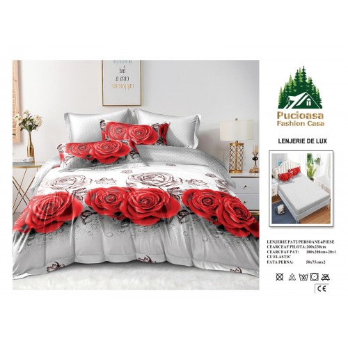 Lenjerie de Pat 2 Persoane 4 Piese cu Elastic – Model Modern, CEARCEAF CU ELASTIC 180X200,LTY42