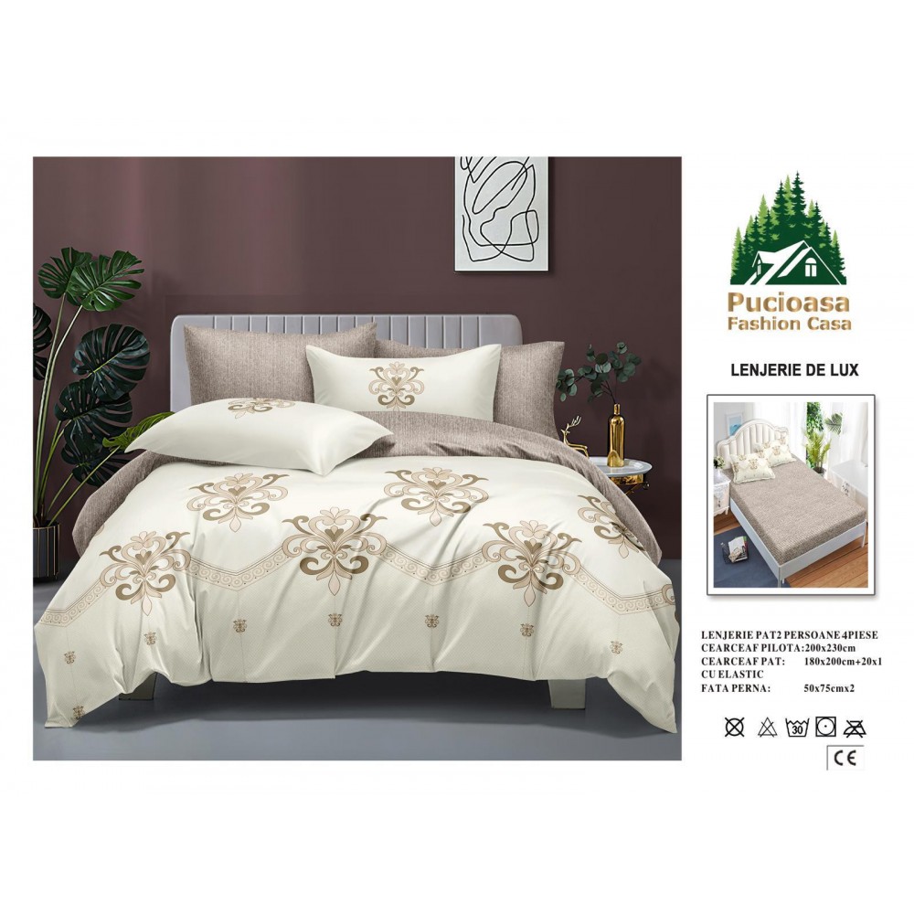 Lenjerie de Pat 2 Persoane 4 Piese cu Elastic – Model Modern, CEARCEAF CU ELASTIC 180X200,LTY43 Oferta Trio - ORICARE 3 MODELE 199 LEI