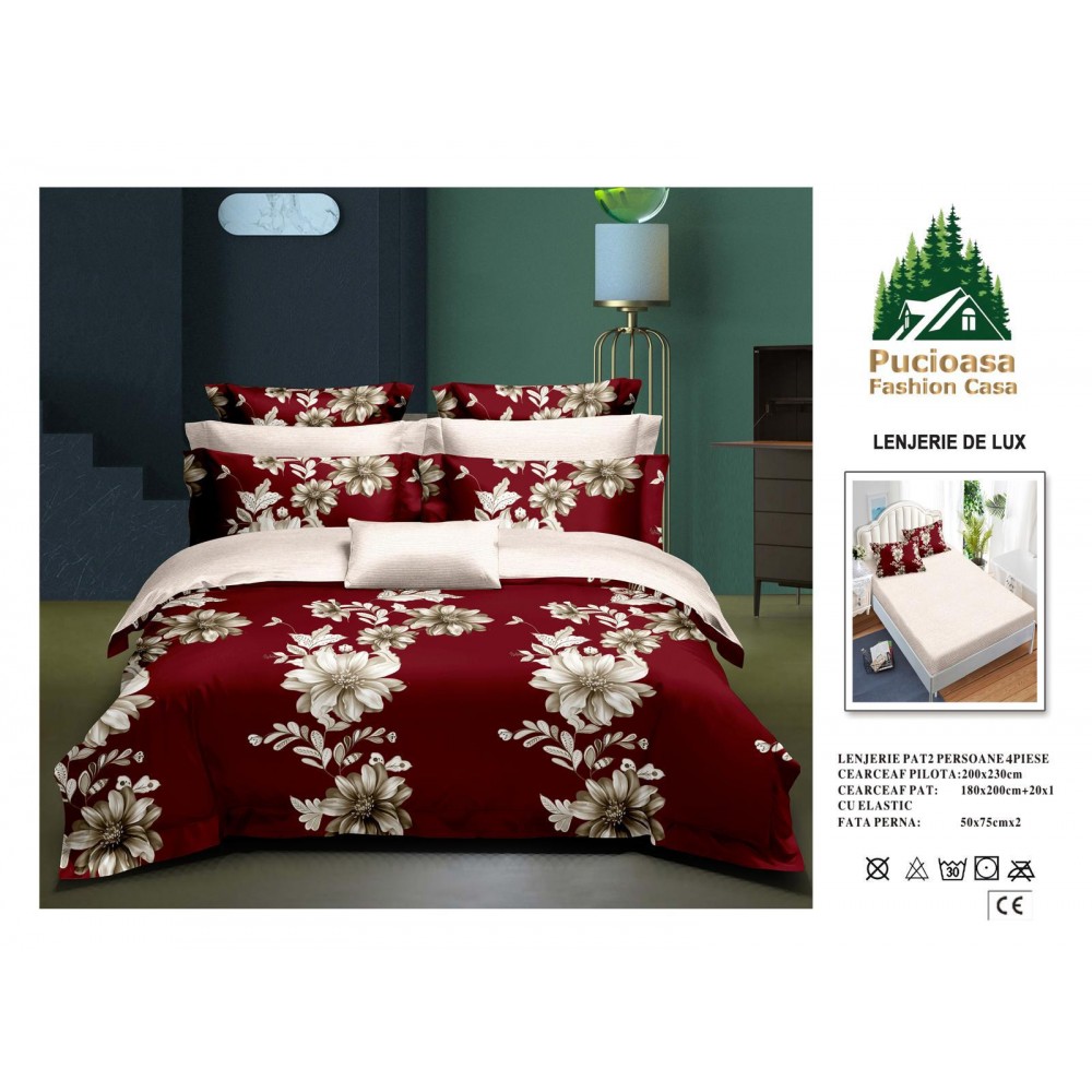 Lenjerie de Pat 2 Persoane 4 Piese cu Elastic – Model Modern, CEARCEAF CU ELASTIC 180X200,LTY44 Oferta Trio - ORICARE 3 MODELE 199 LEI