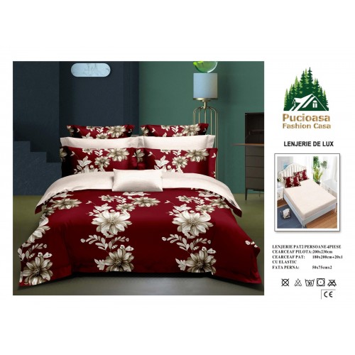 Lenjerie de Pat 2 Persoane 4 Piese cu Elastic – Model Modern, CEARCEAF CU ELASTIC 180X200,LTY44