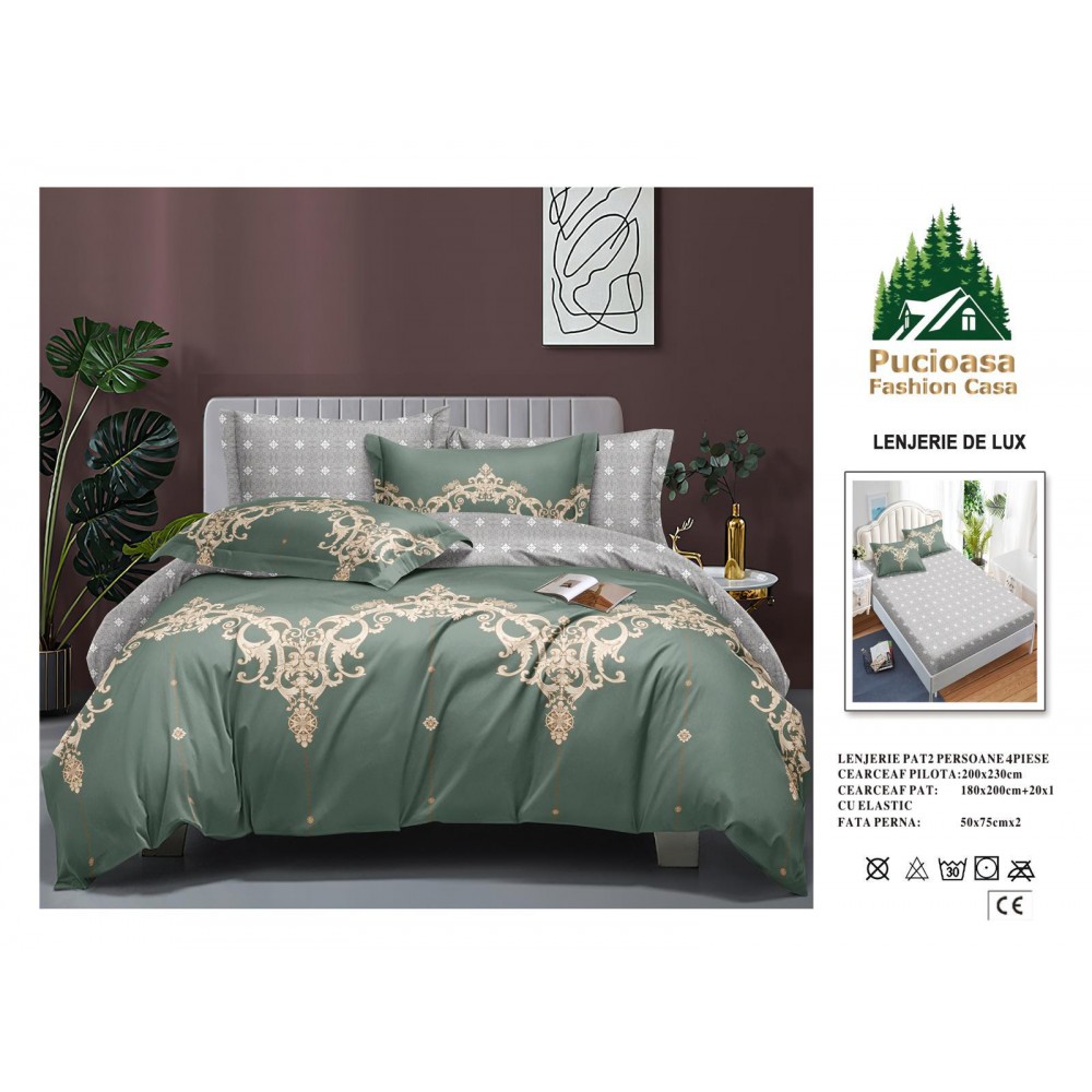 Lenjerie de Pat 2 Persoane 4 Piese cu Elastic – Model Modern, CEARCEAF CU ELASTIC 180X200,LTY45 Oferta Trio - ORICARE 3 MODELE 199 LEI